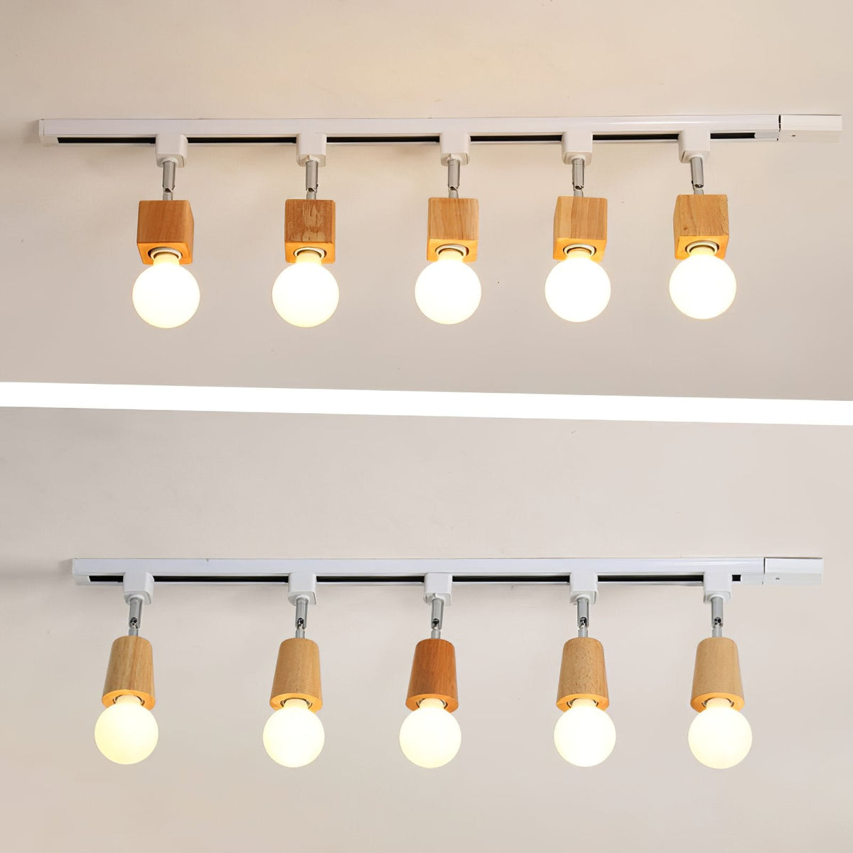 Square Solid Wood Track Ceiling Lamp