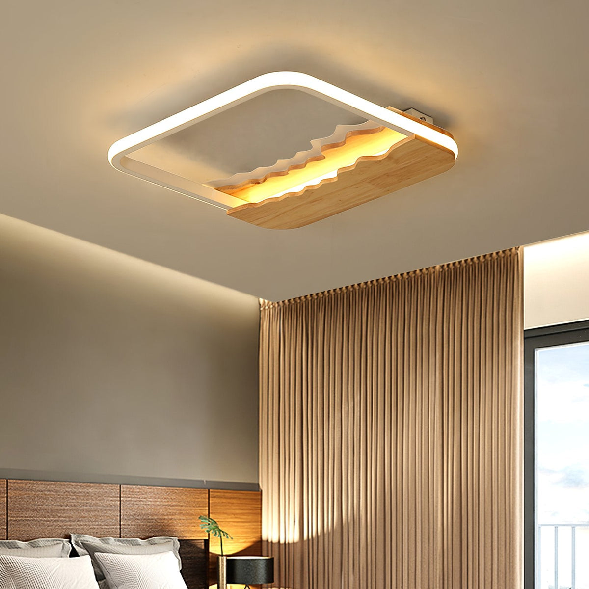 Square Wood Grain Wave Ceiling Lamp