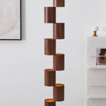 Sculptural Stacked Wood Tower Floor Lamp with Warm Ambient LED Glow