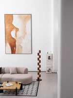 Sculptural Stacked Wood Tower Floor Lamp with Warm Ambient LED Glow
