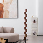 Sculptural Stacked Wood Tower Floor Lamp with Warm Ambient LED Glow