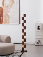 Sculptural Stacked Wood Tower Floor Lamp with Warm Ambient LED Glow