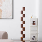 Sculptural Stacked Wood Tower Floor Lamp with Warm Ambient LED Glow