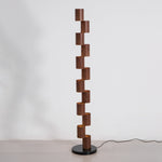 Sculptural Stacked Wood Tower Floor Lamp with Warm Ambient LED Glow
