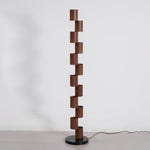Sculptural Stacked Wood Tower Floor Lamp with Warm Ambient LED Glow
