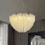 Stalizi Crystal Chandelier – Modern Cascading Waterfall Light for Dining Room and Living Room