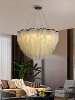 Stalizi Crystal Chandelier – Modern Cascading Waterfall Light for Dining Room and Living Room