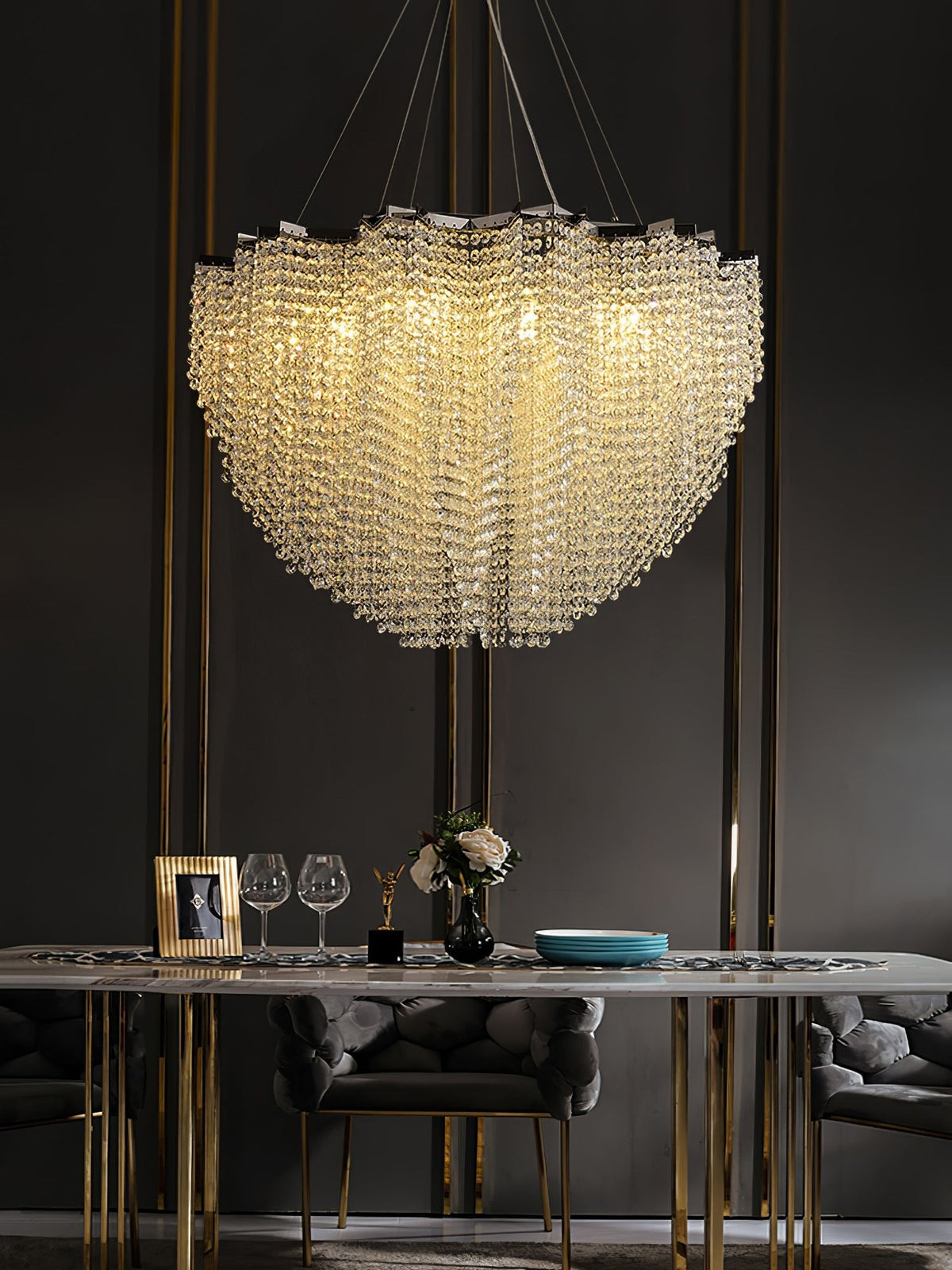 Stalizi Crystal Chandelier – Modern Cascading Waterfall Light for Dining Room and Living Room