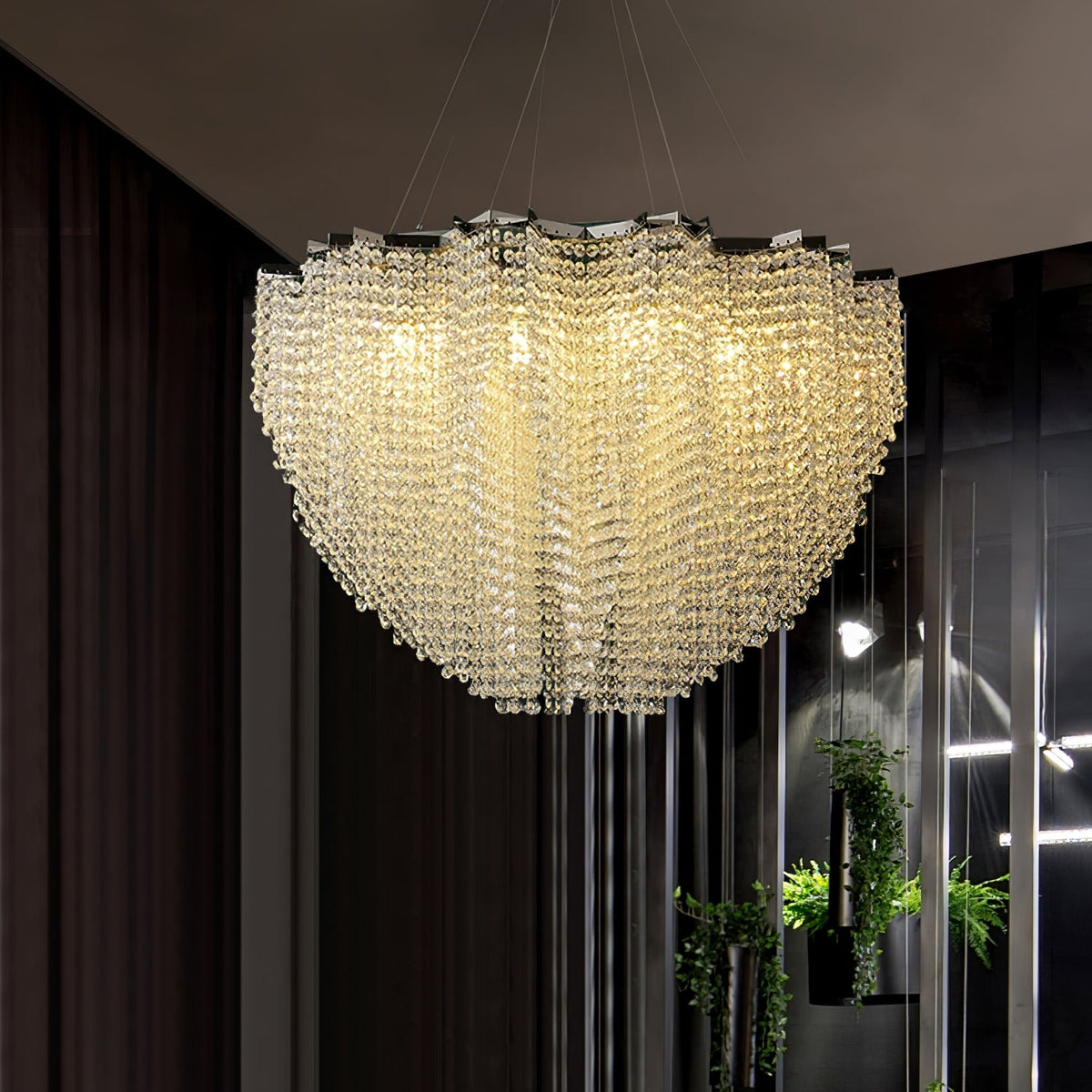 Stalizi Crystal Chandelier – Modern Cascading Waterfall Light for Dining Room and Living Room