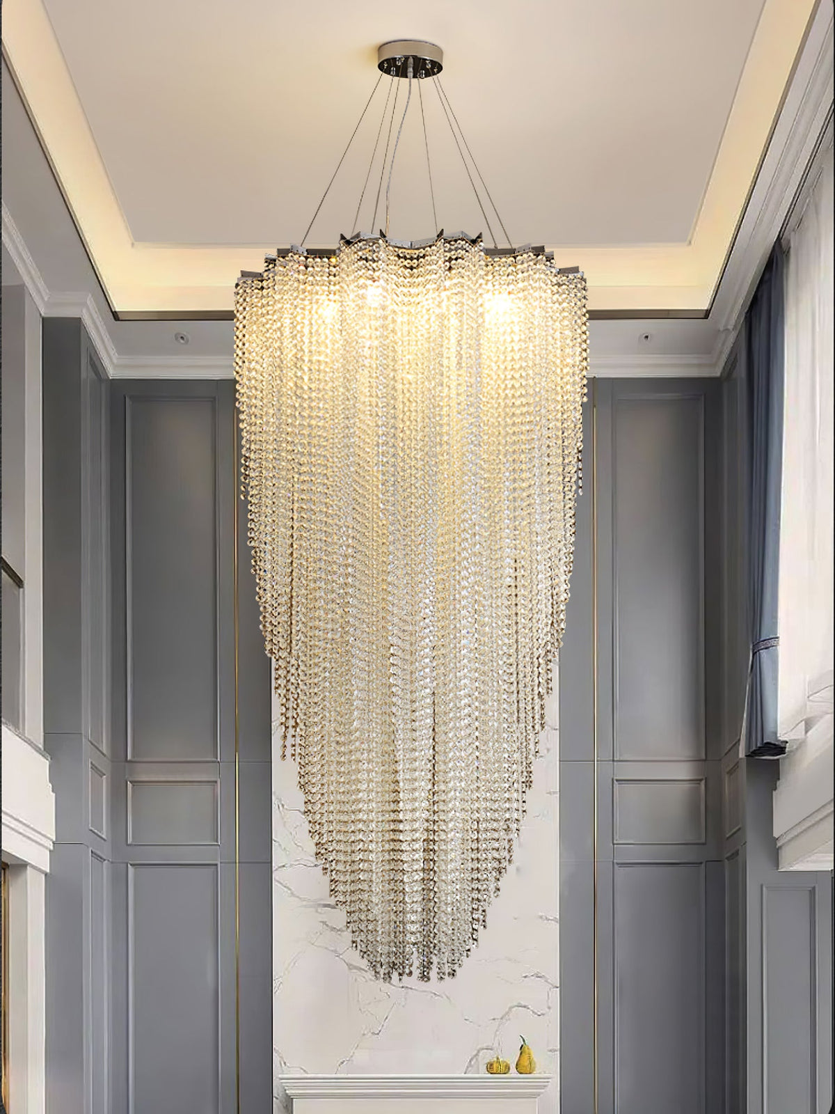 Stalizi Crystal Chandelier – Modern Cascading Waterfall Light for Dining Room and Living Room