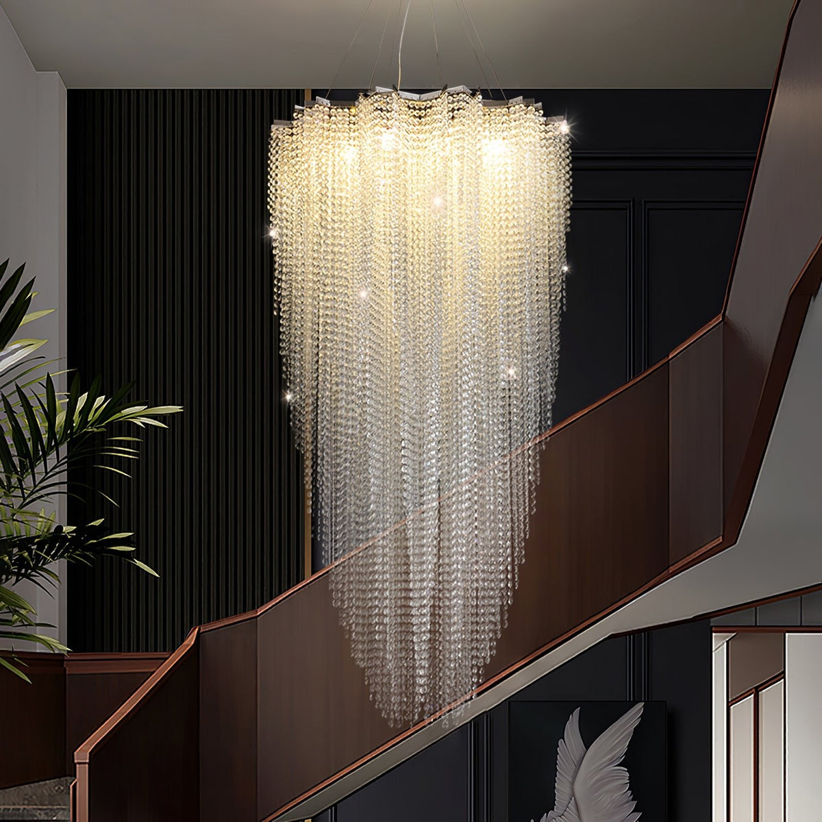 Stalizi Crystal Chandelier – Modern Cascading Waterfall Light for Dining Room and Living Room