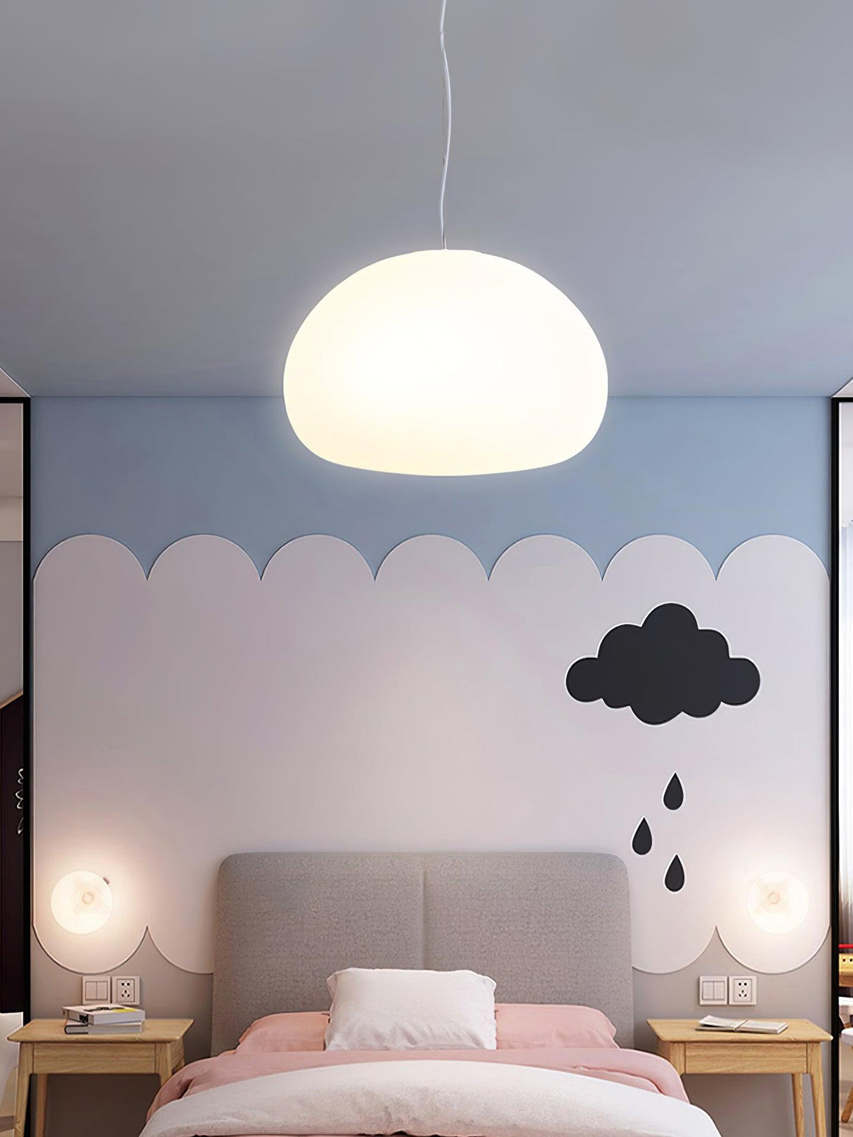 Steamed Bun Glass Pendant Light – Modern White Designer Ceiling Lamp