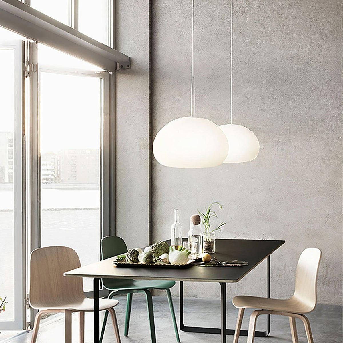 Steamed Bun Glass Pendant Light – Modern White Designer Ceiling Lamp