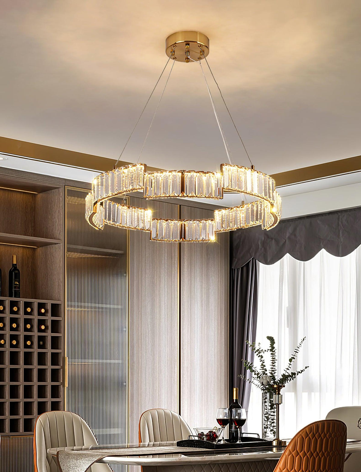 Stella Crystal Chandelier – Modern Gold LED Pendant Light for Dining Room and Foyer