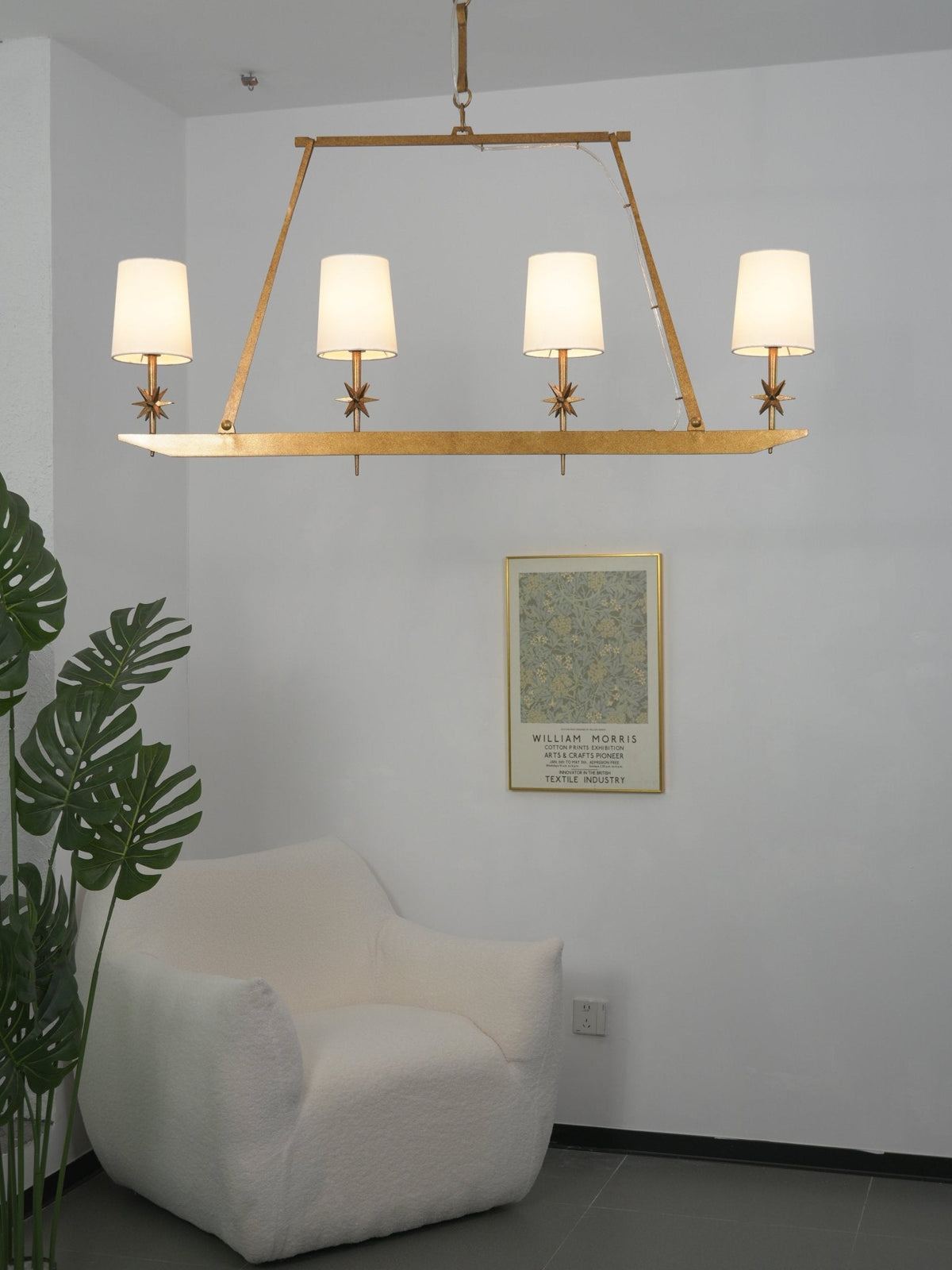Stellar Frame Linear Chandelier in Brass with Fabric Shades