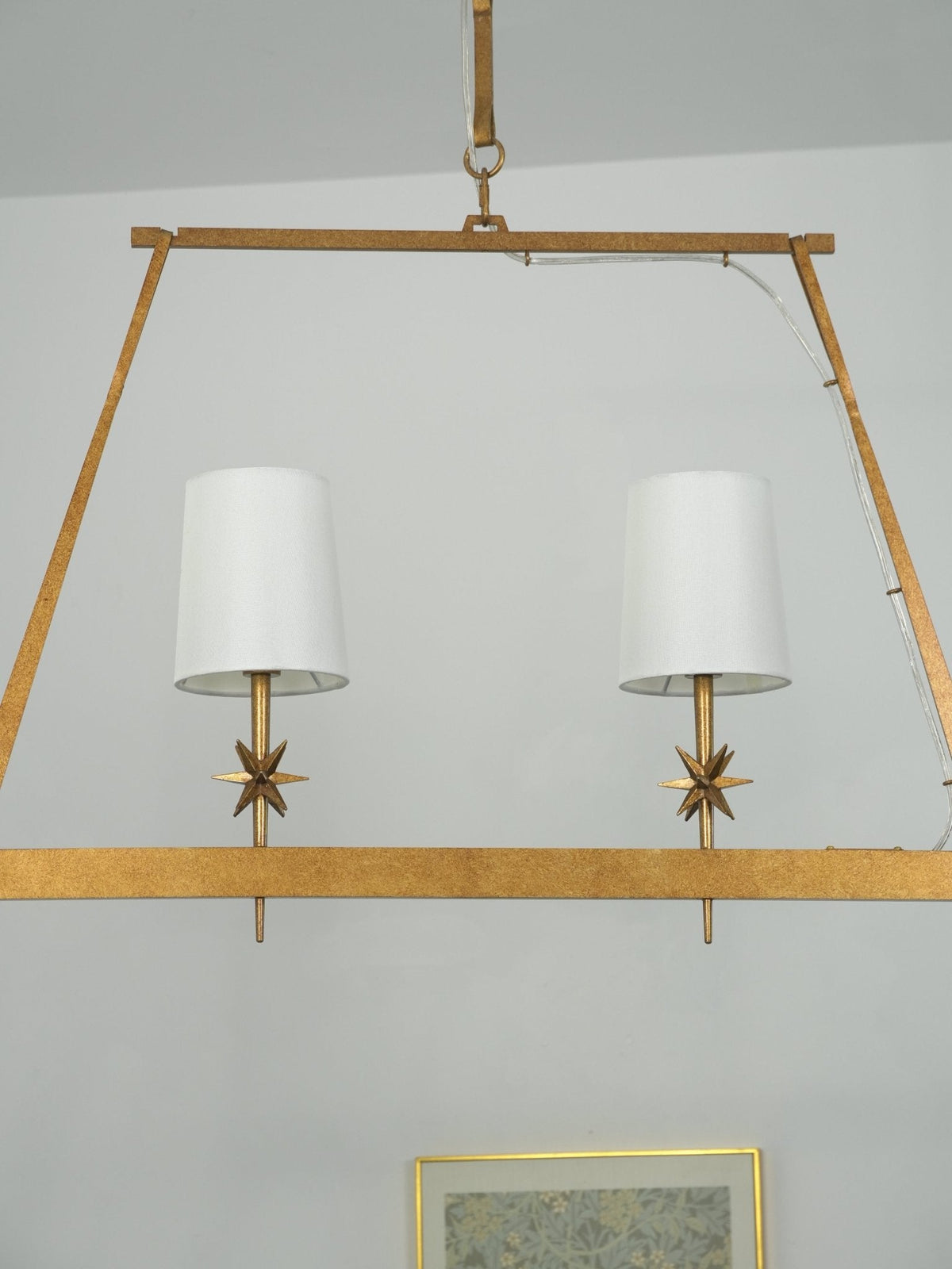 Stellar Frame Linear Chandelier in Brass with Fabric Shades