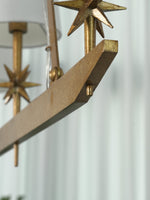 Stellar Frame Linear Chandelier in Brass with Fabric Shades