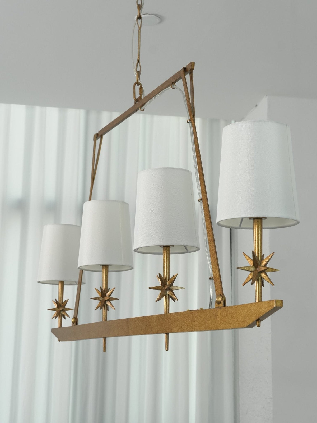 Stellar Frame Linear Chandelier in Brass with Fabric Shades