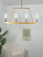 Stellar Frame Linear Chandelier in Brass with Fabric Shades
