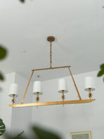 Stellar Frame Linear Chandelier in Brass with Fabric Shades