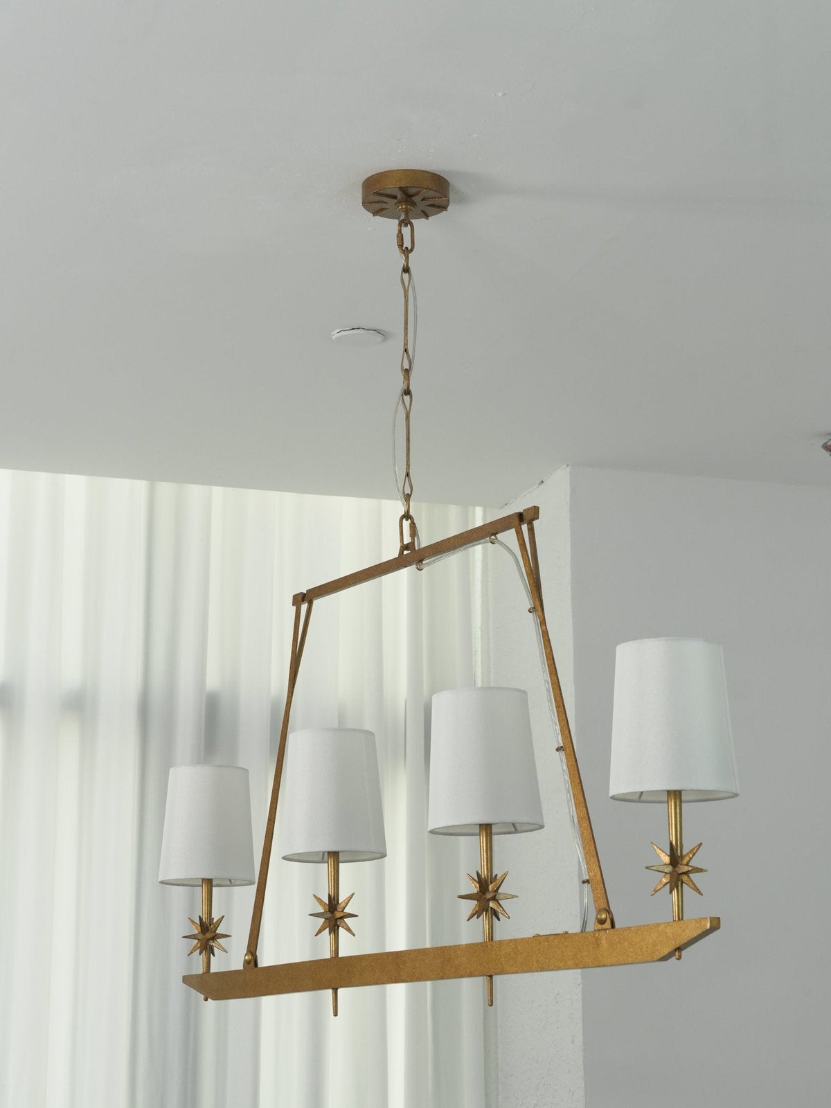 Stellar Frame Linear Chandelier in Brass with Fabric Shades