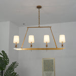 Stellar Frame Linear Chandelier in Brass with Fabric Shades