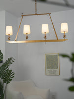 Stellar Frame Linear Chandelier in Brass with Fabric Shades
