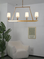 Stellar Frame Linear Chandelier in Brass with Fabric Shades
