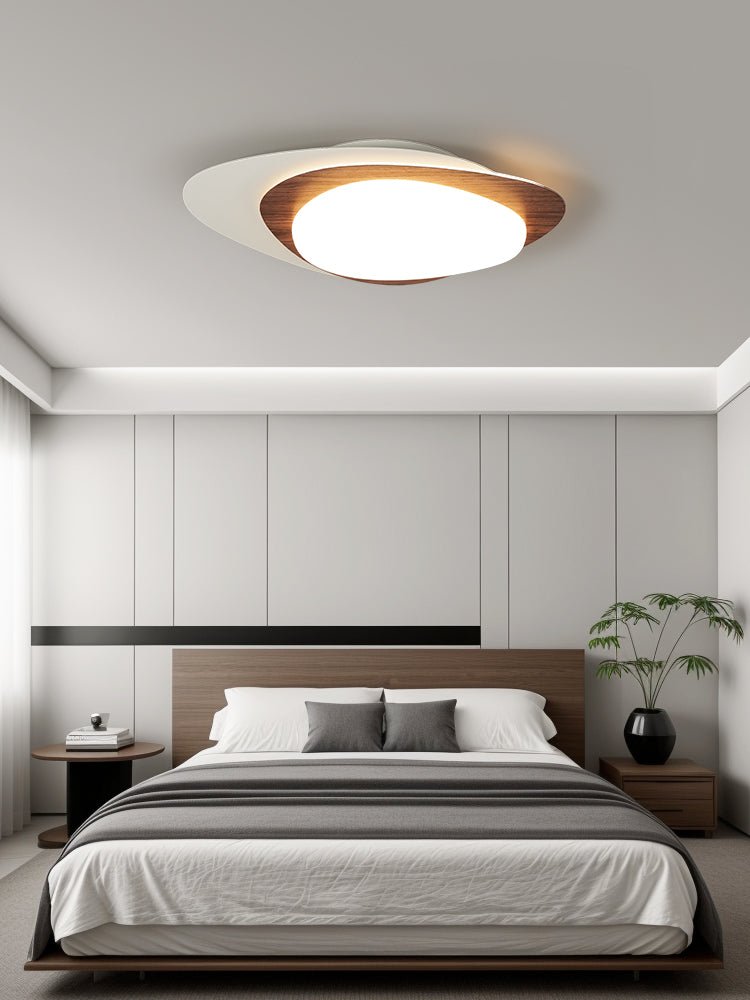 Stellar Orbit Ceiling Light — Modern Walnut LED Flush Mount
