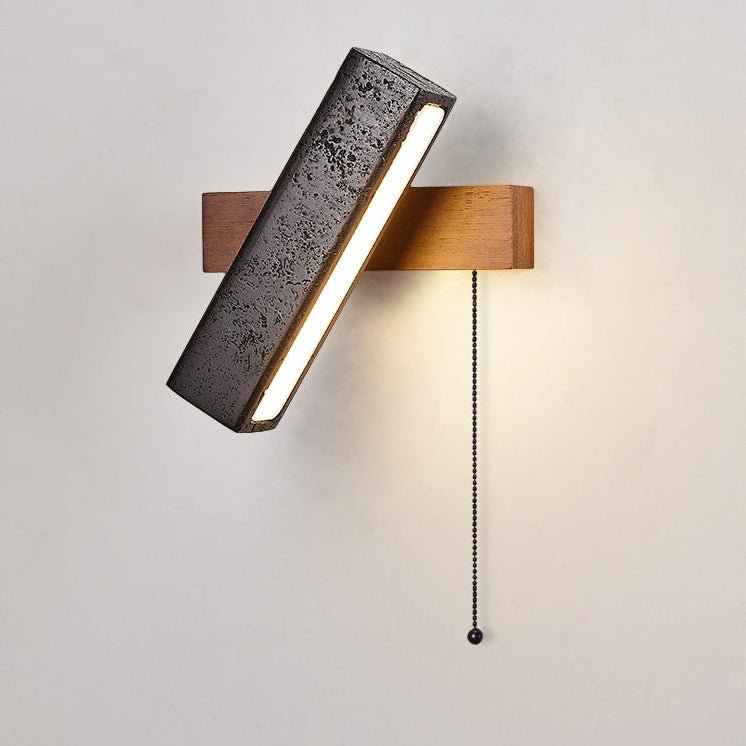Stellar Pivot Sconce — Black Travertine & Walnut LED Wall Light
