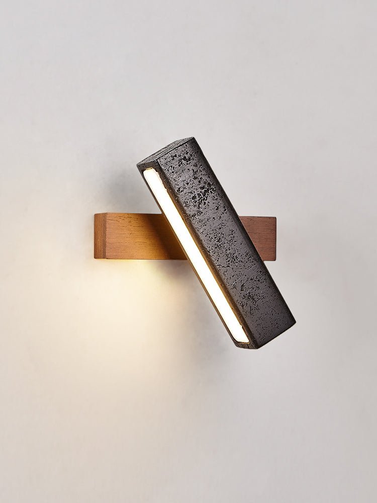 Stellar Pivot Sconce — Black Travertine & Walnut LED Wall Light