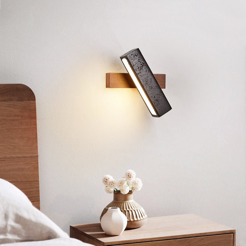 Stellar Pivot Sconce — Black Travertine & Walnut LED Wall Light