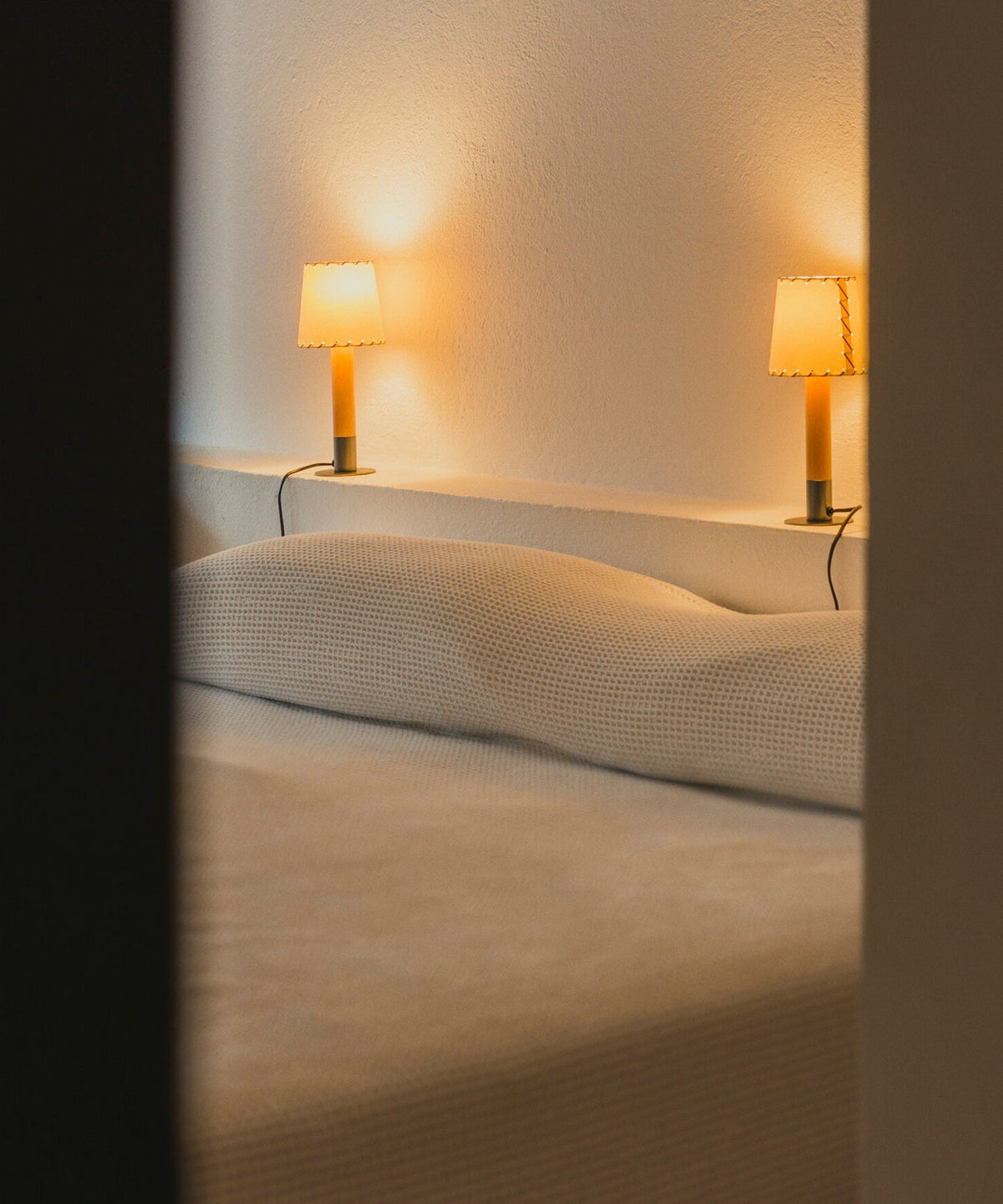 Stitched Table Lamp with Natural Parchment Shade and Wooden Base
