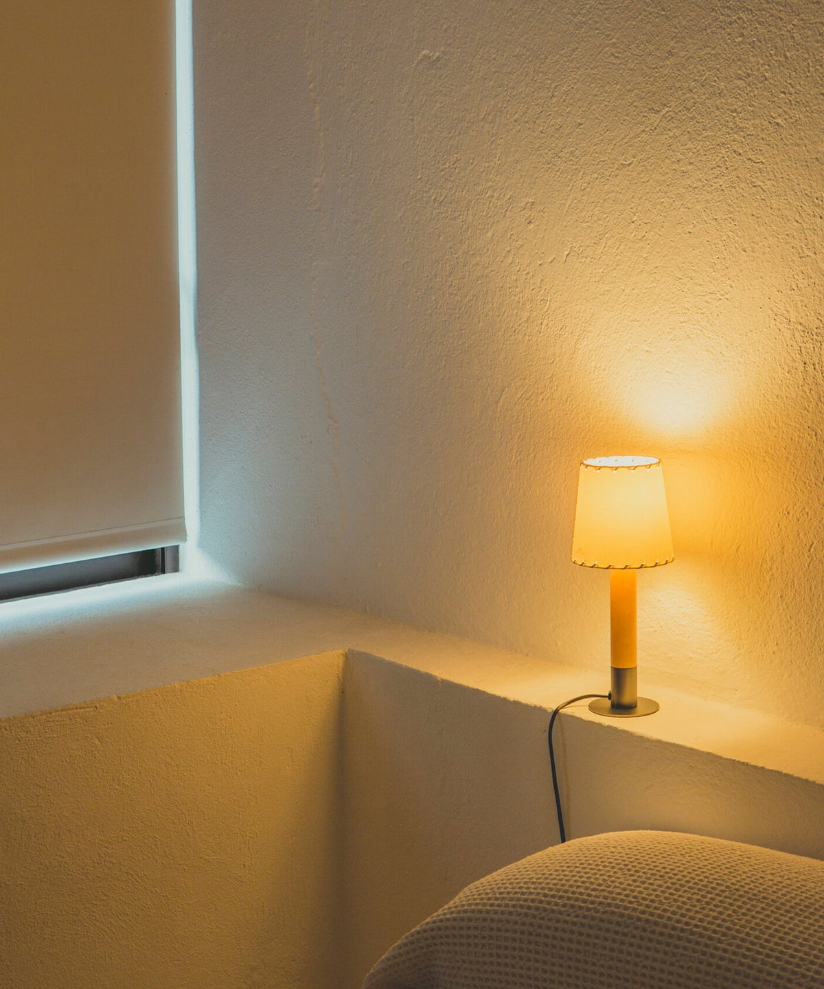 Stitched Table Lamp with Natural Parchment Shade and Wooden Base