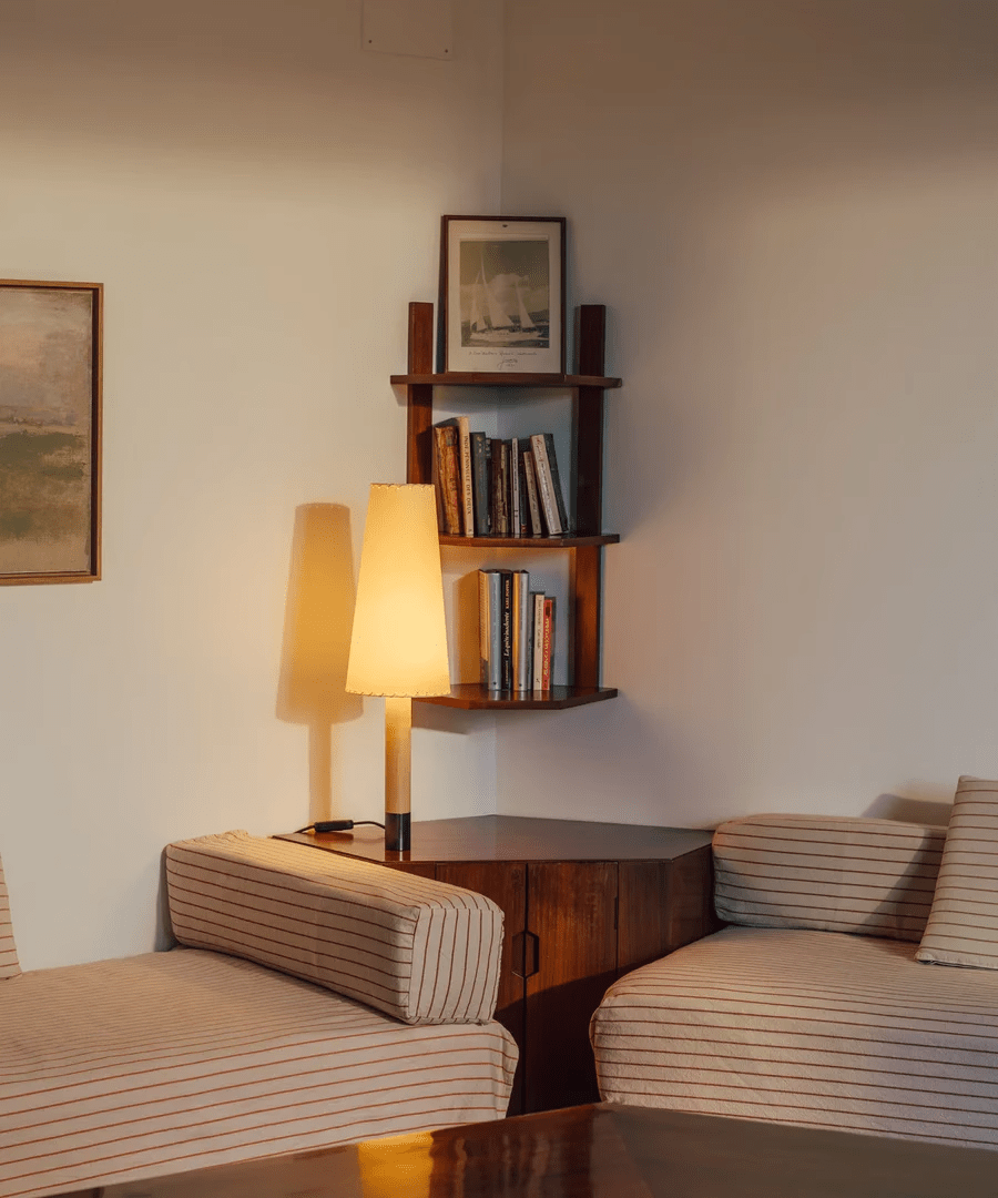Stitched Table Lamp with Natural Parchment Shade and Wooden Base