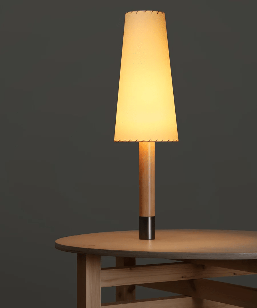 Stitched Table Lamp with Natural Parchment Shade and Wooden Base