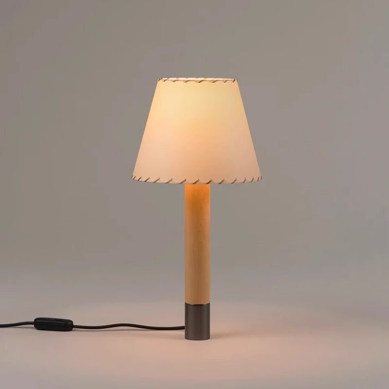Stitched Table Lamp with Natural Parchment Shade and Wooden Base
