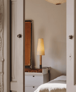 Stitched Table Lamp with Natural Parchment Shade and Wooden Base