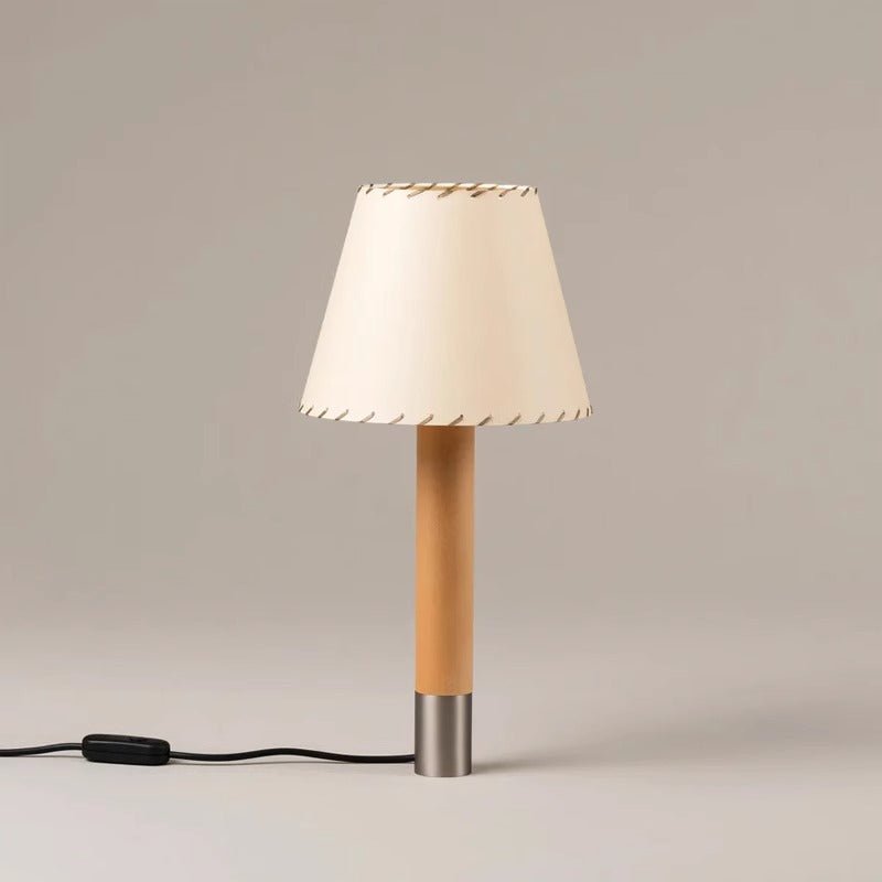 Stitched Table Lamp with Natural Parchment Shade and Wooden Base