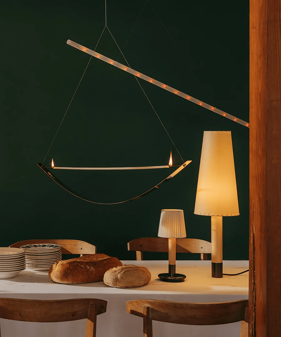 Stitched Table Lamp with Natural Parchment Shade and Wooden Base