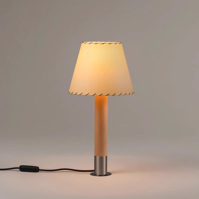 Stitched Table Lamp with Natural Parchment Shade and Wooden Base