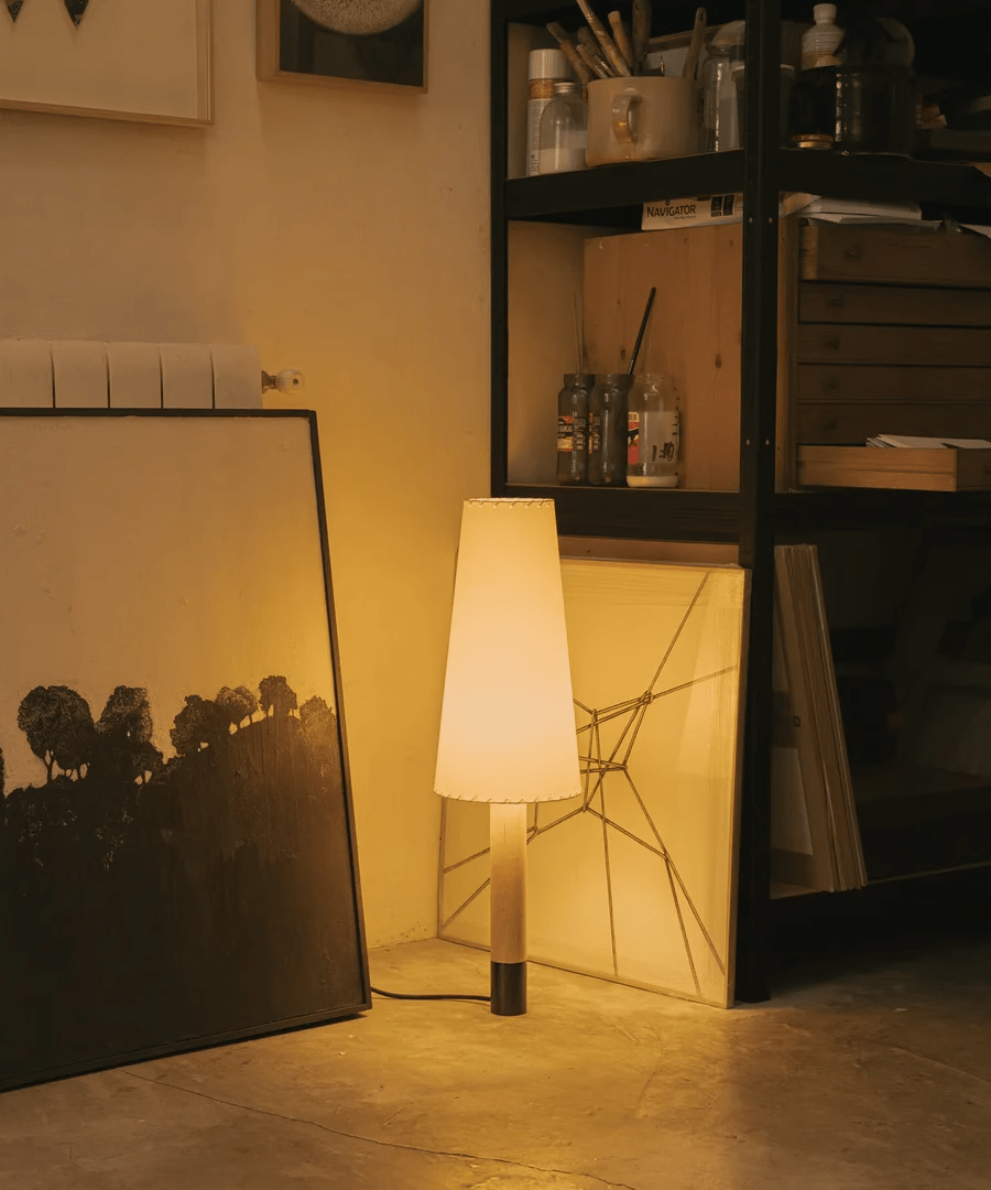 Stitched Table Lamp with Natural Parchment Shade and Wooden Base