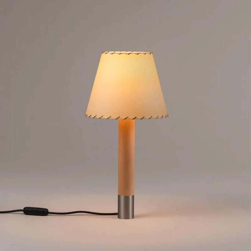 Stitched Table Lamp with Natural Parchment Shade and Wooden Base