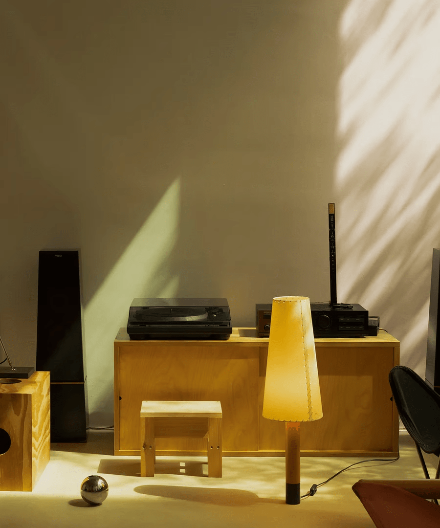 Stitched Table Lamp with Natural Parchment Shade and Wooden Base