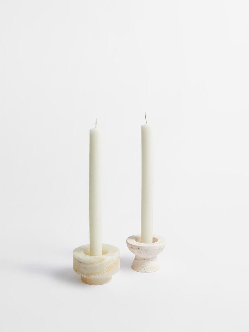 Stone Halo Candle Holder Set – Natural Marble, Jade & Travertine Tabletop Accents