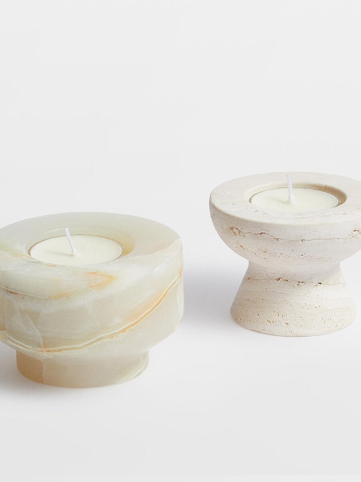 Stone Halo Candle Holder Set – Natural Marble, Jade & Travertine Tabletop Accents
