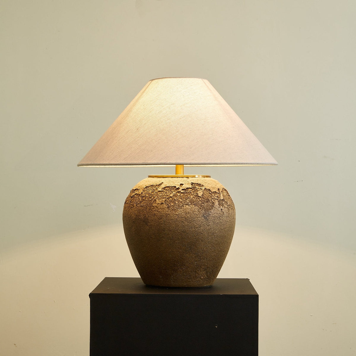 Stoneveil Ceramic Table Lamp with Linen Shade for Bedroom and Living Room