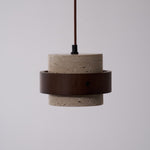Stonova Pendant Light in Travertine and Walnut — Plug-In Swag Lamp
