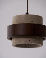 Stonova Pendant Light in Travertine and Walnut — Plug-In Swag Lamp