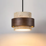 Stonova Pendant Light in Travertine and Walnut — Plug-In Swag Lamp